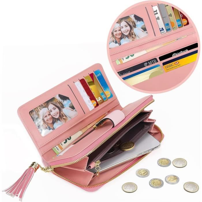 Portefeuille Femme Slim En Cuir Synthétique Noir - Multi-Emplacements Cartes Et Pièces