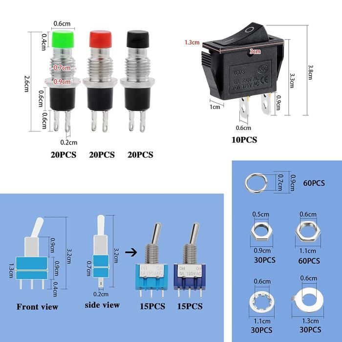 Produktbild von Faankiton 50-teiliges Sortiment Mini Taster & Kippschalter – 125V/6A, 250V/2A, SPST, 2- & 3-polig, Ideal Für DIY-Elektronikprojekte