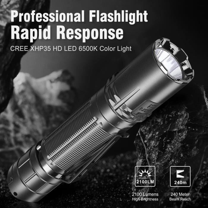 Klarus XT2CR Pro 2100 lumens Tactique Lampe de Poche Rechargeable Ultra  lumineuse, CREE XHP35 HD E4 LED lampe torche etanche - Cdiscount Bricolage