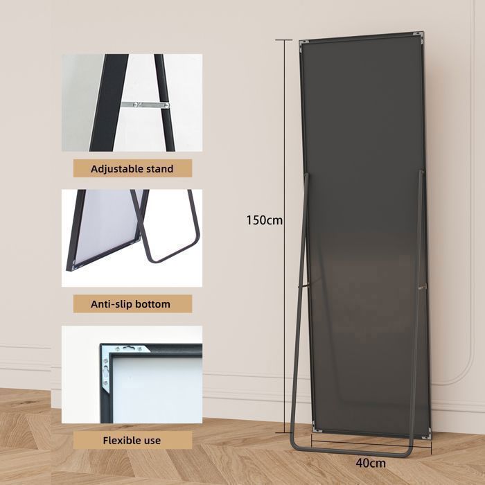 Miroir Pleine Longueur HD 150x40 Cm Avec Cadre En Métal, Miroir Sur Pied Pour Salon Ou Dressing Miroir Mural 82629775