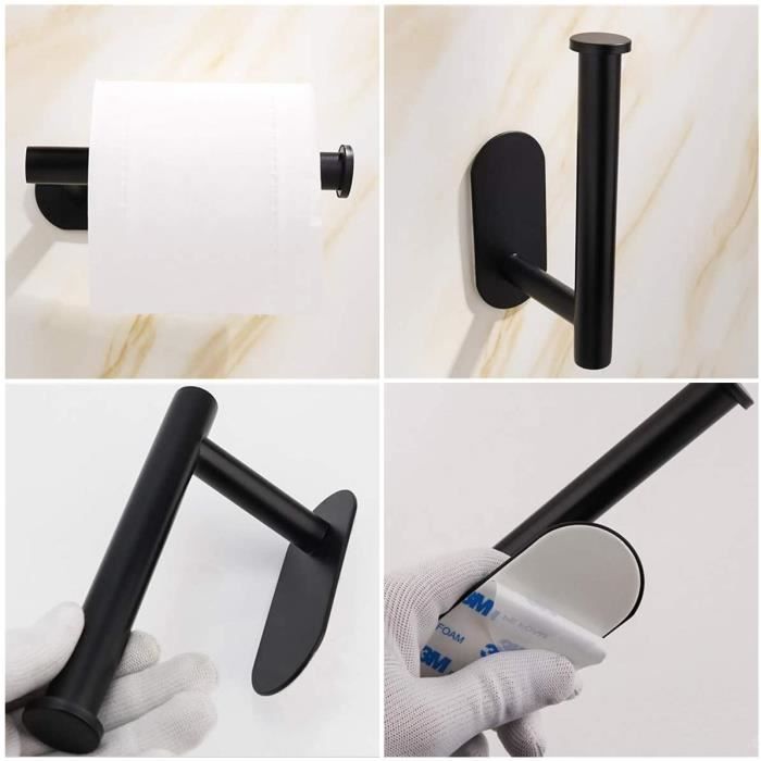 Porte Papier Toilette ROUMIO Auto-Adhésif - Acier Inox 304 - 2 Crochets - Sans Percer - Pour SDB/Cuisine