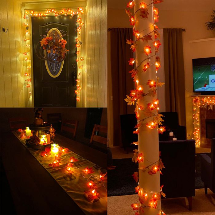 Guirlande Automne Feuilles D'érable 3m Avec 20 LED - Décoration Halloween, Thanksgiving, Noël Intérieur/extérieur