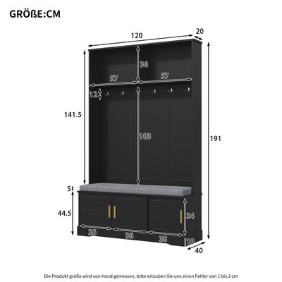 Porte-Manteau Entrée Avec Banc Et Rangement - Armoire Couloir 120x40x191 Cm Noir - Merax