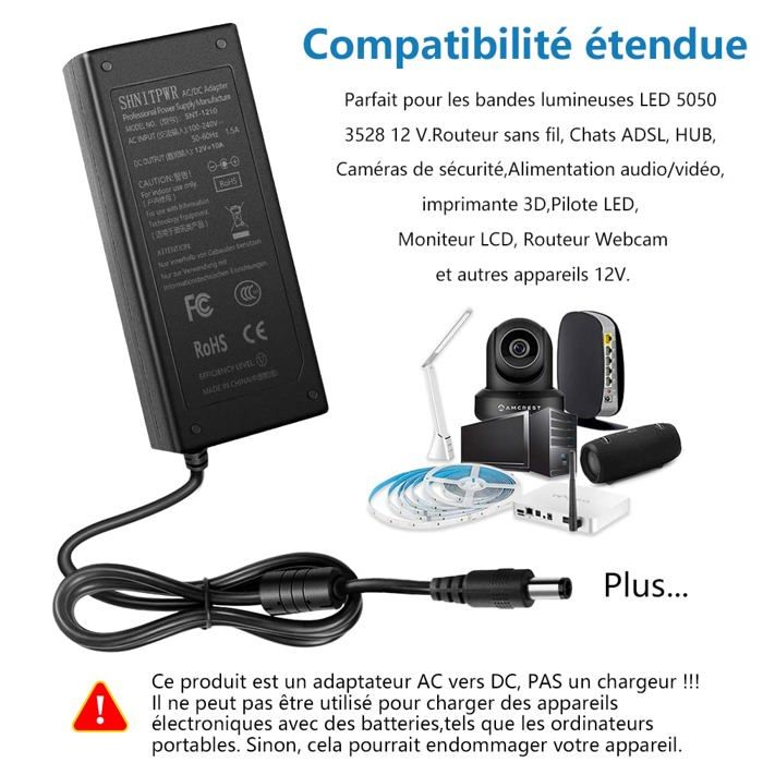 TEMPO DI SALDI Alimentation 2 ampères 12 volts pour caméra CCTV 2,1/5,5 mm et bande LED
