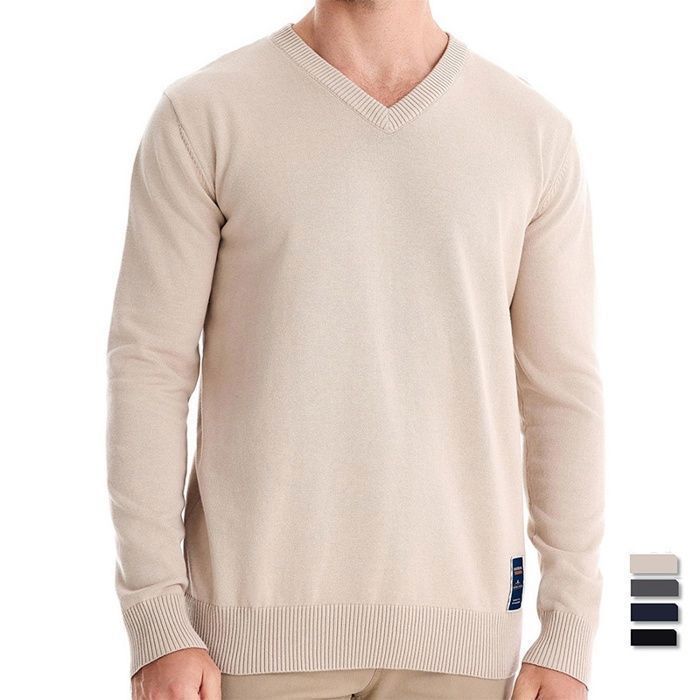 Pull Homme Col V Léger - Tricot Torsadé, Coupe Ajustée, Manches Longues - Pour L'hiver, Confort Quotidien Et Style Décontracté