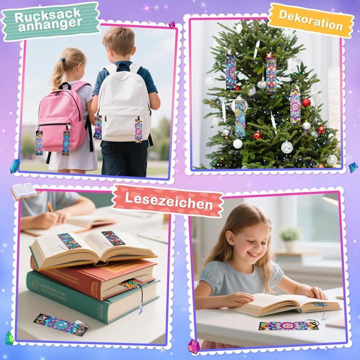 Dikence Kit Diamond Painting – 8 Marque-pages Et 8 Pendentifs – Activité Créative Pour Filles 5-12 Ans