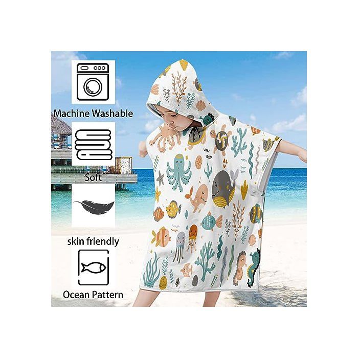 Poncho De Bain Enfant Extra Large - Cape à Capuche Dinosaure, Serviette Plage/piscine, 3-12 Ans (rose, 60x120 Cm)