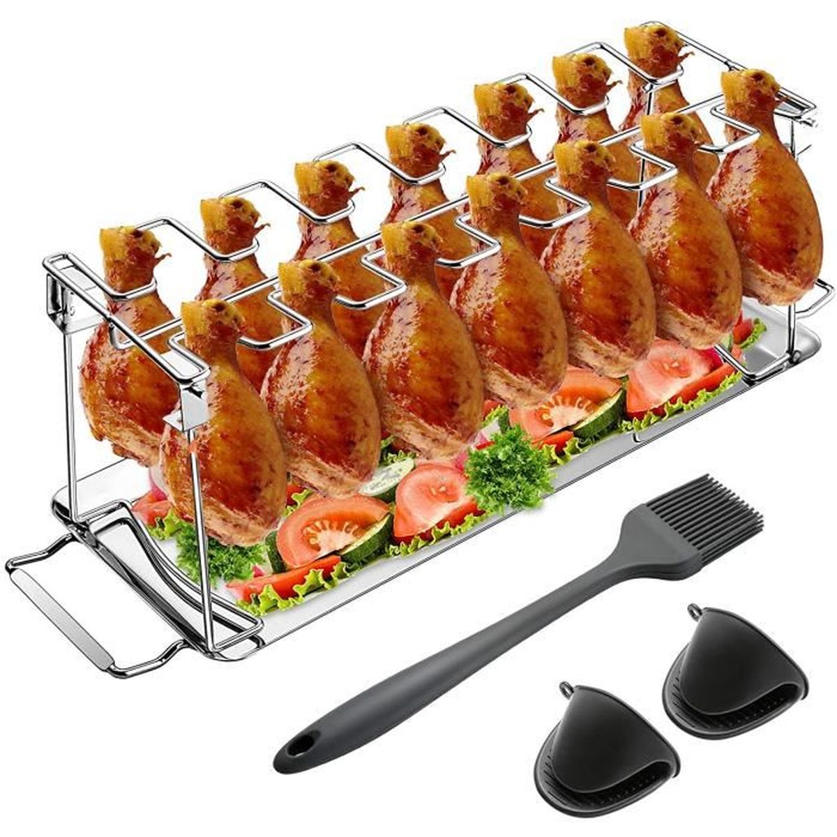 Support à Pilons Et Ailes De Poulet Pour Barbecue - Acier Inoxydable, Pliable - Charcoal Companion