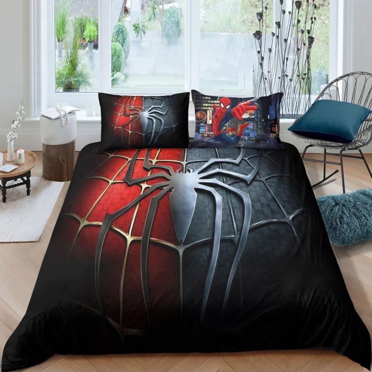 Parure De Lit Spiderman 140x200 Cm + Taie 63x63 Cm - 100% Coton, Réversible - Pour Enfant, Chambre à Thème, Literie Confortable - 7