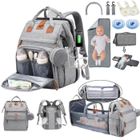 BAKLON Sac à Dos à Langer,Grande Capacité Imperméable Avec Matelas à langer et sucette bébé - Gris