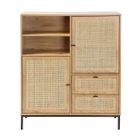CALICOSY - Buffet Haut avec Façades en Rotin Naturel - L100 x H120 cm - JAYA - Bois clair