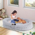COSTWAY Lit Géant pour Humain ou Chien Animaux, Fausse Fourrure Moelleuse et Lavable, Oreiller Gonflé, Coussin Orthopédique, Gris