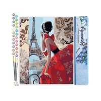Figured'Art Peinture par Numéro Adulte Belle Femme et Tour Eiffel - Kit de Loisir Créatif DIY Numéro d'Art - 40x50cm sans châssis
