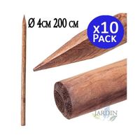Suinga - Lot 10 x Poteau en bois, Tuteur d'arbre Ø4 cm x 200cm, poteaux bois ronds avec piquets, palissades, piquets de fixation, pi