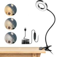 Lampe de Bureau à Pince 48 LED Flexible à 360°Lampe Lecture Clipsable 3 Modes d’Éclairage &10 Niveaux de Luminosité Led USB