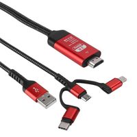 Câble HDMI 3 en 1, convertisseur micro USB / iOS / Type-C vers HDMI Adaptateur de type C Compatible pour iPhone / iPad / iPod /