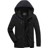 Parka Homme à Capuche en Coton Classique Manteau Polaire d'Extérieur Veste Militaire Coupe-Vent Mi-Long PM106 noir 