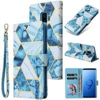 pour Samsung Galaxy S9 5.8" Dorure Bleue Marbre PU Cuir Magnétique Flip Stand Protecteur Etui Housse