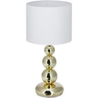 Relaxdays Lampe de table socle or métal lampe de chevet abat-jour blanc tissu design boule, HxD: 50 x 25 cm, blanc/or