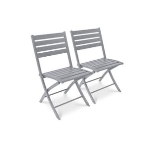 FAUTEUIL JARDIN  Lot de 2 chaises de jardin en aluminium gris - CITY GARDEN - MARIUS - Pliant - Extérieur - Meuble de jardin