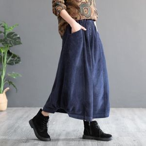 JUPE Jupe,NINI WONDERLAND automne classique velours côtelé jupe femmes Vintage longues jupes 2021 printemps femme - Type navy blue