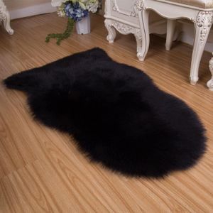 Véritable noir épais tapis épais en peau de mouton en peau de mouton véritable gamme de tailles 