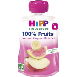 COMPOTE DESSERT FRUITÉ Hipp Bio 100% Fruits Gourde Pommes Goyaves Bananes +6m 90g