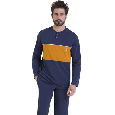 Pyjama Homme GÖTZBURG - Long, Coton Pur, Col V - Marine - Neuf Avec Étiquettes