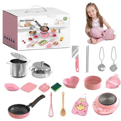 Sundaymot Ensemble De Cuisine Pour Enfant, Ustensiles De Cuisine Jo En Bois Avec Acier Inoxydable Casseroles Et Poelestab Amz