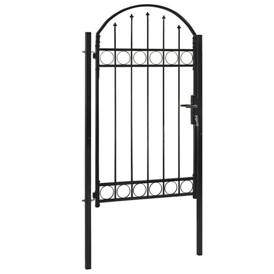 Portail Jardin Arqué 100x250 Cm Noir – Acier Poudré, Serrure Incluse – Élégance Et Sécurité