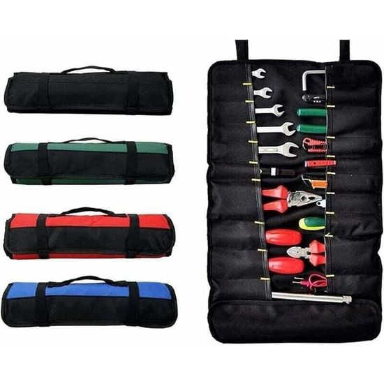 Sac à Outils Enroulable Avec 13 Poches,Grand Sac De Rangement Portable Robuste Pour Hommes,Mécaniciens,électriciens Et Menuisier,Noir
