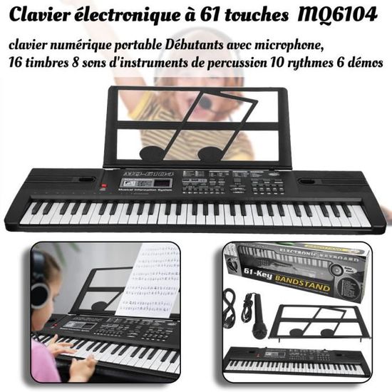 Clavier électronique Piano Portable de 61 Touches, Clavier avec Écran LCD, 300 Rythmes & 300 Sons - Instruments de musique