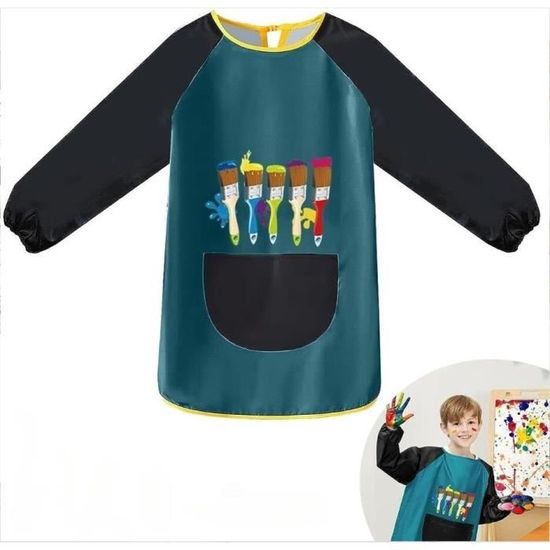 2PCS Tablier Peinture Enfant,Imperméable Blouse Peinture Enfant Ensemble 7-12 Ans,Blouse Imperméable Réutilisable Avec Poche Tablier De Cuisine Réglable Pour Peinture,Cuisine,Filles Et Garçons,bleu