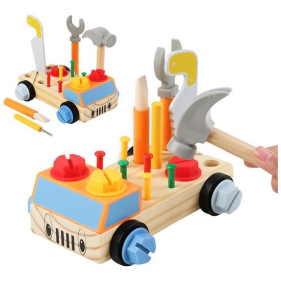 Atelier Montessori Bois – Set D’outils Avec Tournevis, Clés, Planche à Visser, Jouet éducatif 3-5 Ans