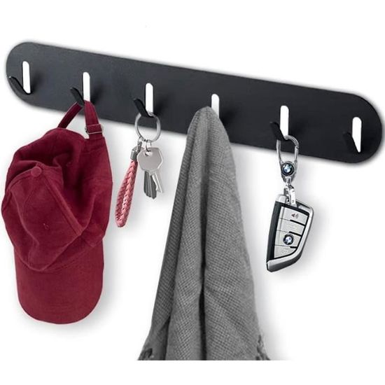 Porte-Clés Mural Adhésif 6 Crochets - Blanc - Sans Perçage - Pour Clés, Parapluies, Entrée
