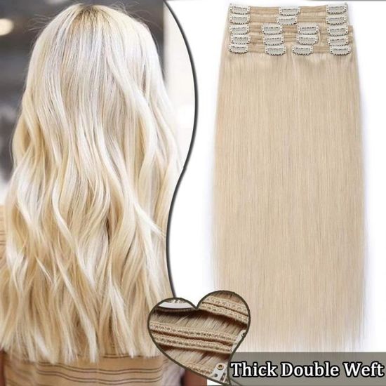 Extension Cheveux,No428, Naturel Clip Maxi Volume Double Weft De Humains Clips 60 Blond Platine
