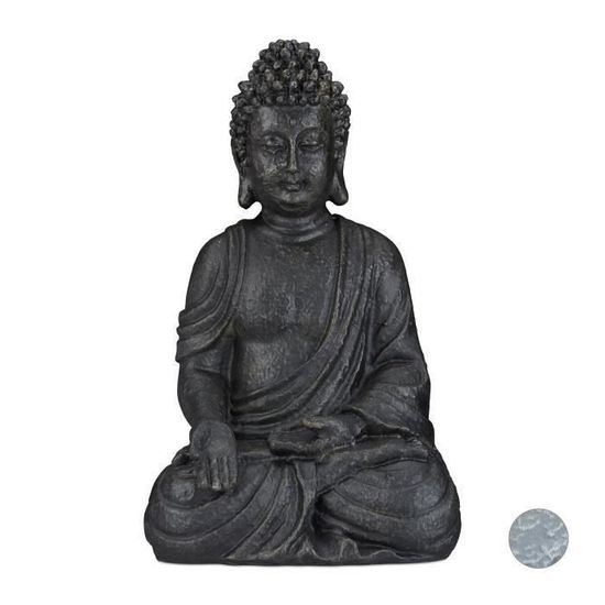 Statue Bouddha 40cm En Résine | Décoration Jardin Zen, Intérieur | Résistant Aux Intempéries | Gris Clair