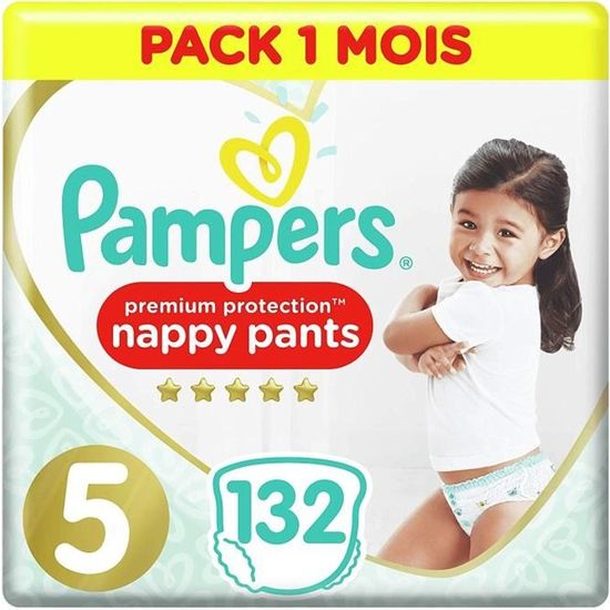 Couches-culottes Pampers Premium Protection T5 - 132 Couches-Culottes - Pack 1 Mois