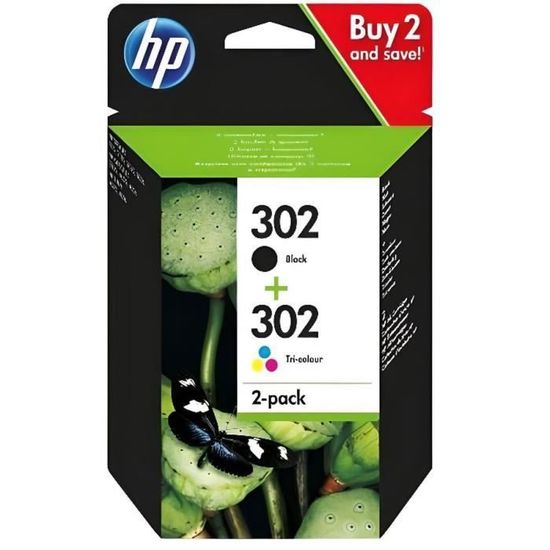 Pack de 2 cartouche compatible HP 302 Sans niveau d'encre Noir et cou