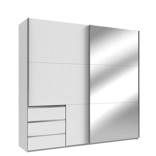Armoire coulissante LISBETH 1 porte 3 tiroirs blanc 1 miroir 200 x 236