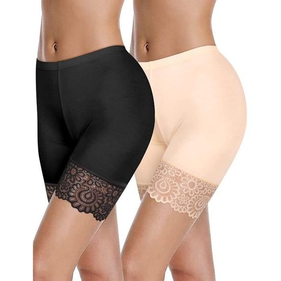 Short Anti-Frottement Dentelle Femme – Cycliste Sans Couture, Boxer Sécurité Sous Jupe Robe, Legging Court Coton Élastique, Anti-Chafing Cuisses Noires