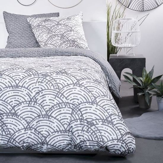 Parure de couette microfibre ethno 220x240cm et 2 taies d'oreillers 63x63cm bleu