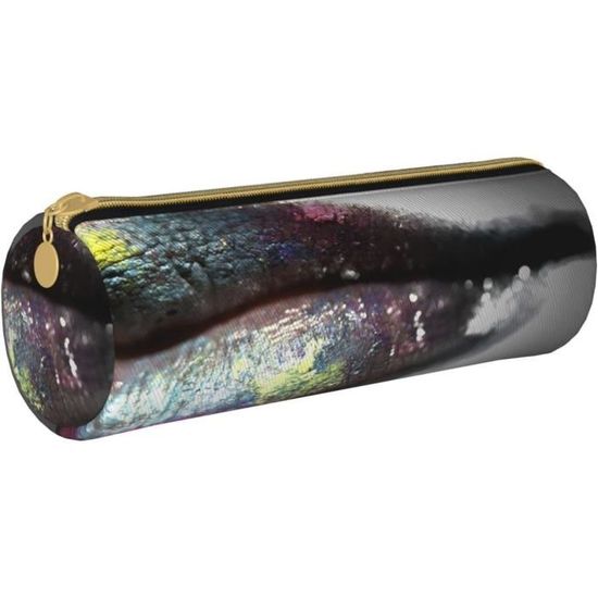 Trousse À Crayons Rétro Cool En Cuir Imprimé Avec Fermeture Éclair, Trousse De Papeterie