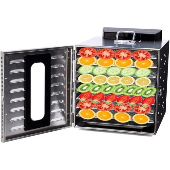 Déshydrateur Alimentaire Kwasyo 750W - 12 Plateaux Inox, Minuterie Numérique, Parfait Pour Fruits, Légumes Et Viandes