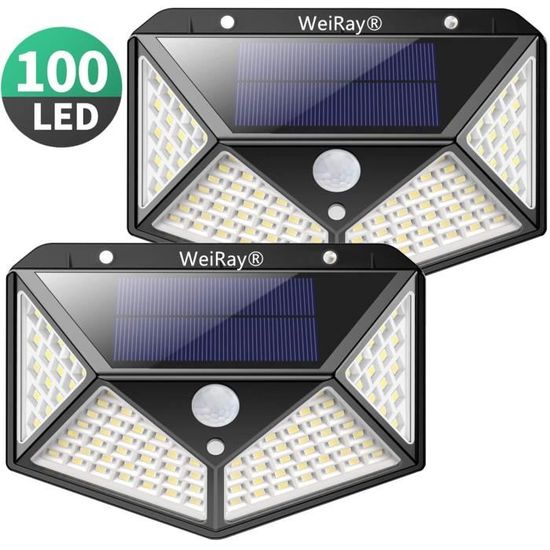 WEIRAY - Lampe Solaire Extérieur 100 led, 2 Pack éclairage Solaire Extérieur Détecteur de Mouvement éclairage 270° étanche