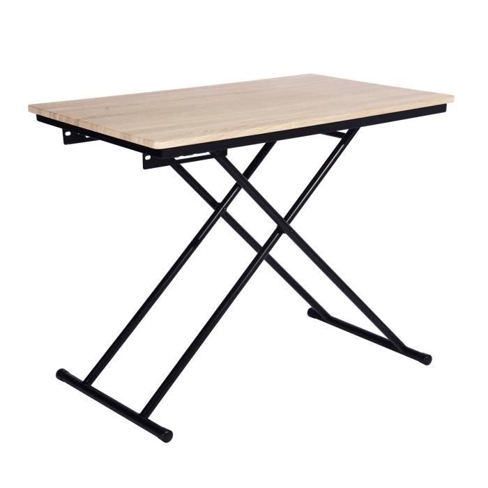 Up Down Table Basse Relevable Decor Bois Pied Noir L 110 Cm