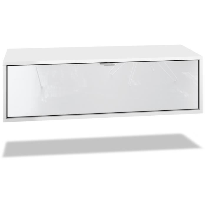 Vladon Meuble TV Lana 100 armoire murale lowboard 100 x 29 x 37 cm caisson en noir mat façades en Blanc haute brillance