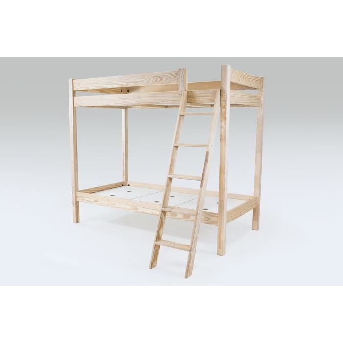 Lit superposé ABC avec échelle inclinée bois (Brut)