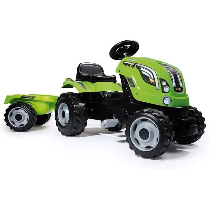Smoby - Tracteur Farmer XL + Remorque - Tracteur à Pédales Enfant - Siège Ajustable - Volant avec Klaxon - Capot Ouvrable - 710111