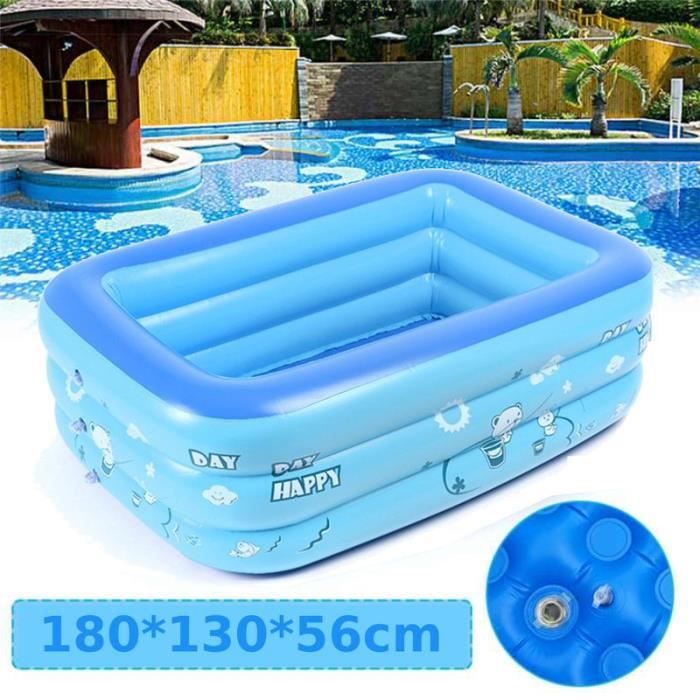 Piscine Gonflable Rectangulaire Pataugeoire Familiale épaissie pour Enfants Adultes - 3 couches - pvc - 180*130*56cm